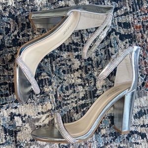 Rhinestone silver ankle strap 4 inch heels